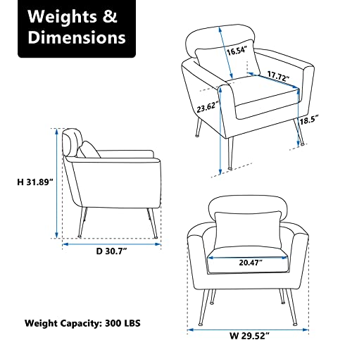 Mikibama Mid Century Modern Accent Chair Upholstered Reading Chair Sofa Chair With Metal Legs And Throw Pillow Side Chair For Living Room Bedroom Dorm Room Office (Mustard, Chenille) #TOP4