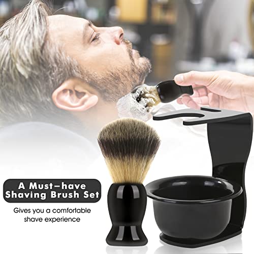 Mens Shaving Brush and Bowl Set, 3 in 1 Shaving Brush Set for Men with Shave Brush Bowl ABS Stand with Razor Slot, Perfect Father's Day Men Gift Set for Wet Shaving Experience - Black - Image 3