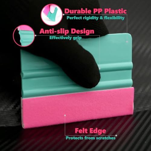 Image of Window Tinting Tool, Household Silicone Rubber Wiper, Water Blade, Car Vinyl Wrap kit, Glass Door Drying Scraper, Small Soft Squeegee, Cleaning Shower Water and Bathroom Mirror, Fluorescent Pink&Green