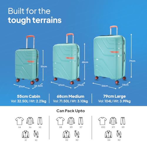 Image of American Tourister Upland Sport 55 CM Small Carry-On Luggage, Polypropylene (PP) Hardside 8 Wheels Spinner Luggage with Combination Lock, Suitcase /Trolley Bag for Travel - Blue