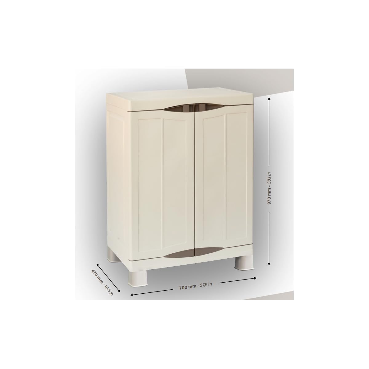 Intec – Armario bajo exterior interior beige 2 puertas 2 estantes 70 x 47 x 97 cm – pequeño mueble de almacenamiento carga 50 kg Max Garage Lavandería Terraza jardín