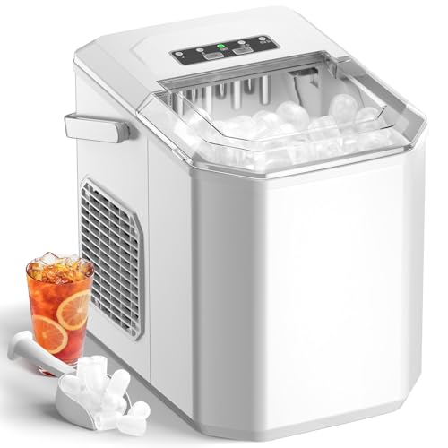 Máquinas para Hacer Hielo, Maquina de Hielo Portátil y Autolimpiante con Mango, Equipado con Hielo Pala de Puede Colocar Boca Abajo, 9 Cubitos Hielo Tipo Balas/6-10 Minutos, 12Kg/24h