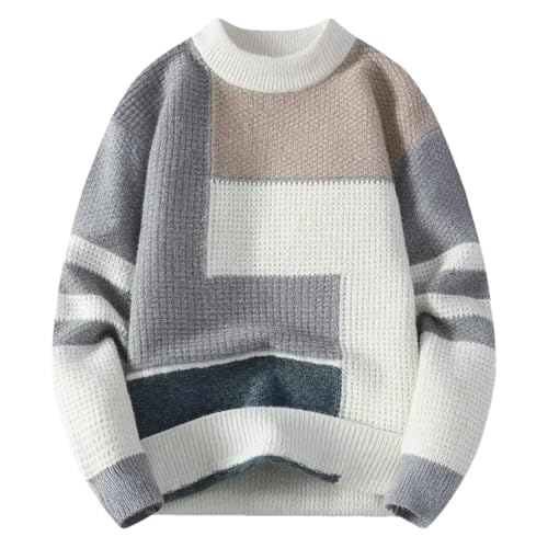 Men's Knit Sweater Warm Round Collar Crewneck Loose Fit Pullovers Clothes