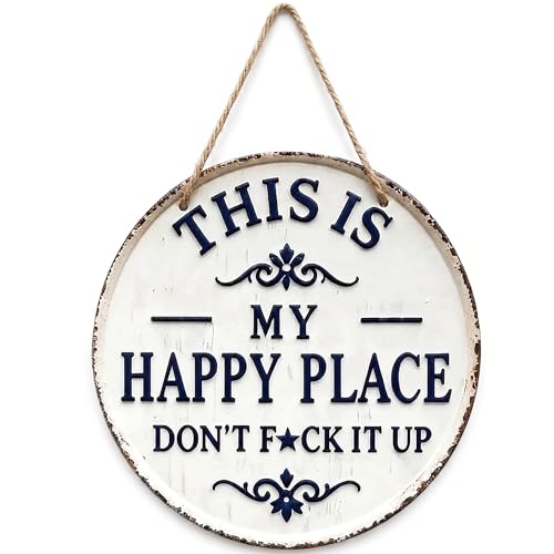 This is My Happy Place Sign 7.87in Garden Signs This Is My Happy Place Dont F*ck It UpFunny Garden Signs Vintage Statement Metal Sign For Farm Bar and Coffee Wall Front Door Home Indoor