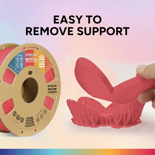 Image of OVERTURE Matte PLA 3D Printer Filament 1.75mm, Matt Surface & Low Warping Filament 1kg Spool (2.2 lbs), Accuracy + /- 0.02 mm, Fit Most FDM Printers (Matte Pastel Red)