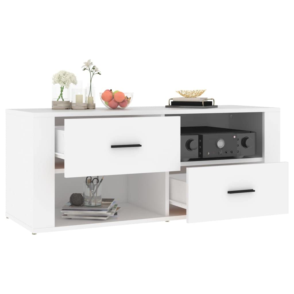 Woonisher Meuble TV Blanc 100x35x40 cm Bois d'ingénierie Ensemble Meuble TV et Table Basse