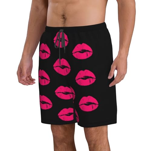Red Pink Checkered Men's Beach Shorts Quick Dry Swim Short Casual Swim Trunks Board Shorts with Pockets2