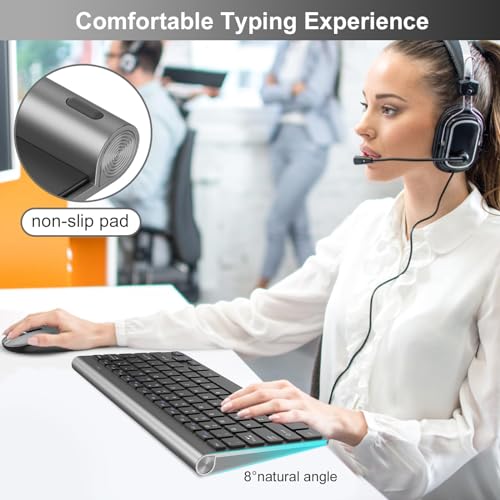 Image of cimetech Mini Wireless Keyboard and Mouse, 2.4G Portable Slim Keyboard and Mouse Set with 12 Multimedia Shortcuts for Computer, PC, Laptop, Tablet, Desktop, Android SmartTV (Grey)