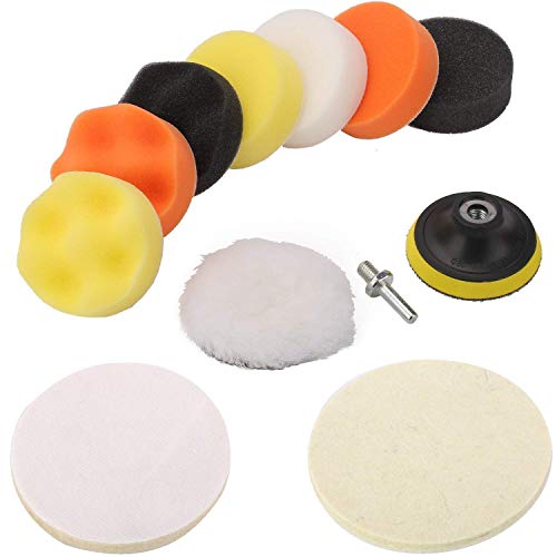 DIY Crafts 3/80mm Compound Drill Buffing Sponge Pads(9 Polishing Pads, 1 Woolen Buffer and 1 Thread Drill Ada (Design # No 2, Pack of 11 Pcs)