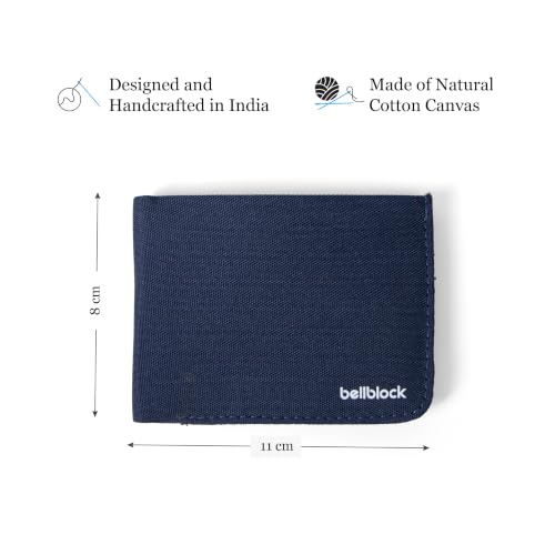 Image of Bellblock Slim Sleeve Canvas Wallet for Men /Women | Minimal Handcrafted Bifold Wallet | with Sim, Mobile Pin & Hidden Extra Card Slots | Navy Blue