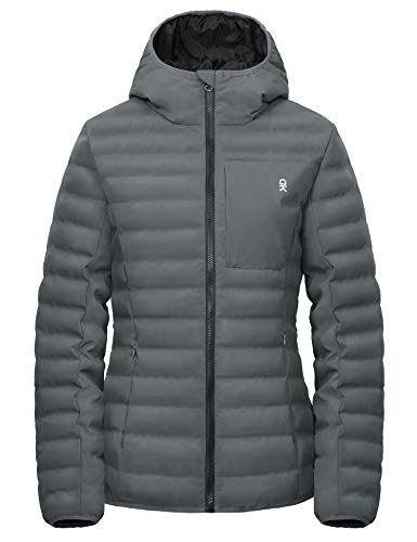 Little Donkey Andy Women's Warm Waterproof Puffer Jacket Hooded Windproof Winter Coat with Recycled Insulation Upgraded Grey M