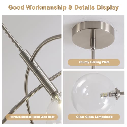 Image of Mid Century Modern Sputnik Chandelier Adjustable 5 Light Clear Glass Silver Ceiling Chandelier for Dining Room Kitchen Bedroom