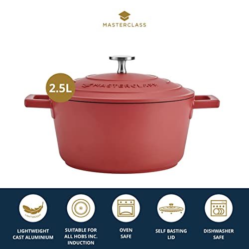 MasterClass Casseruola piccola con coperchio 2,5L/20 cm, in alluminio fuso leggero, resistente al forno e al piano cottura a induzione, rosso - immagine 3