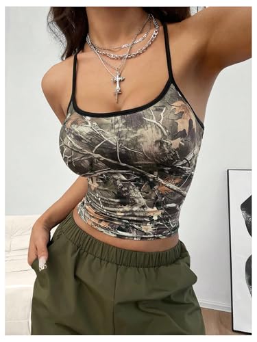 Floerns Women's Camouflage Sleeveless Camisole Scoop Neck Ruched Y2K Cami Tops3