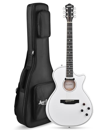 Leo Jaymz Thin Body Acoustic Electric Guitar - A-Grade Sitka Spruce Solid Top, 20 Frets, Custom Dual-Source Pickup, Oil-Soaked Bone Nut, Richlite Fingerboard, Mahogany Neck (White)