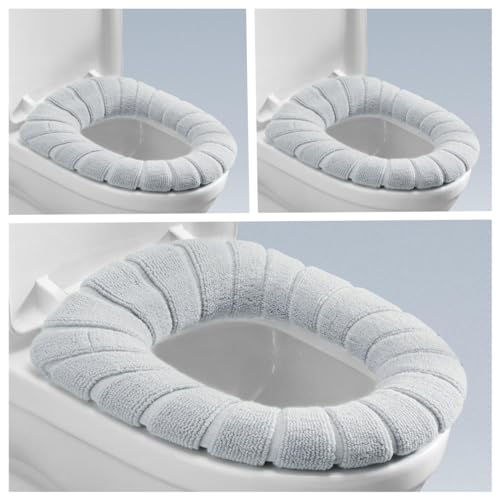 3pcs WC Housse de siège Antibactérien chaud et doux Housse lavable extensible pour Abattant WC Coussinet, Coussin de Couverture de siège de Toilette (Gris)