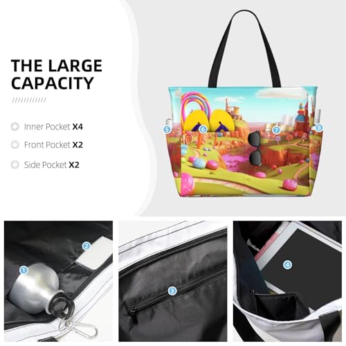 Beach Bags For Women Large Waterproof Sandproof Beach Tote Bag Lightweight Zipper Carry On Bag Candy Beautiful Land Pool Bag For Gym Travel Vocation3