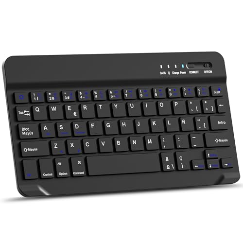 MMK Teclado inalámbrico Bluetooth, Teclas Silenciosas, Mini Teclado Inalámbrico, para iOS Compatible con el Nuevo iPad 10.2/10.9 Pulgadas, iPad Air/Pro/Mini, iPhone y más, QWERTY(Negro)