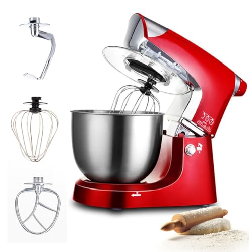 Electric Stand Mixer for Baking, 1000W Cake Mixer with Bowl and Stand, 3 Speed Stepless Speed, 5L Large Capacity Dough Mixer, with Dough Hook, Stirring Paddle & Egg Cage, Food Mixers for Home Kitchen
