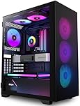 PCZZOI PC CASE ATX 6 PWM ARGB Case Fans Pre-Installed, Mid Tower Computer Case with Tempered Glass,High Airflow Mesh Front,Support 360mm Radiator,Black Gaming Desktop Case (H05)