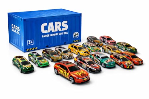 Image of RAMNATH Mini Pull Back Cars Toy Set for Kids, 24pcs Die Cast Metal Cars Playset with Container Storage Box, Kids Racing Car Toys, Party Favors Race Cars Toys Birthday Gift Supplies for Boys & Girls.