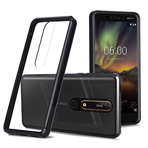 Nokia 6.1 Hard Case Clear,Eofon Ultra Slim Bumper Frame Scratch Resistant Hybrid Protective Case Cover for Nokia 6 2018 (Black)