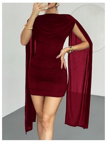Image of RoseSeek Women's Elegant Formal Bodycon Cocktail Cape Sleeve Mini Dress