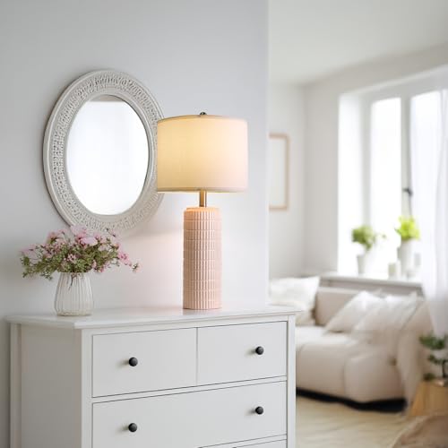 Image of PoKat 27.5 inch Pink Ceramic Table Lamps for Girls Room Set of 2, Modern Bedroom Lamps, Bedside Lamps for Night Stands Living Room, Cute Lamps Pink Decor, Nightstands Desk Nursery