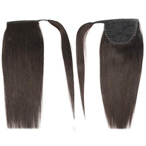 One Piece Wrap Around Human Hair Ponytail Extension Clip in on Straight Ponytail Extensions 80g/pc (18inch, 1B Off Black)
