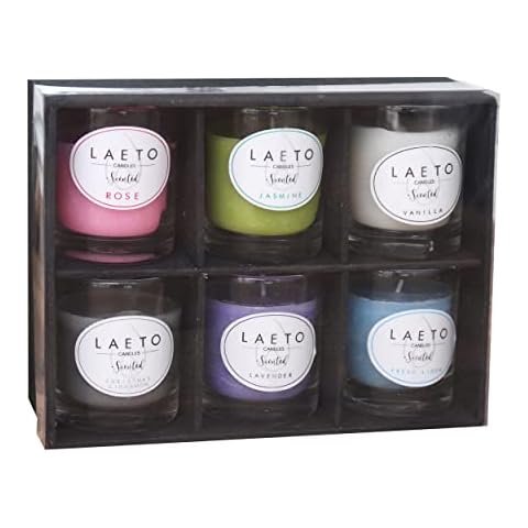 Laeto Candles 6 Pack Decretive Votive Clear Glass Jar Scented Flower Candle Pack Perfect Gifts Idea Cover