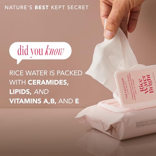 The Face Shop Rice Water Bright Makeup Remover Wipes for Face with Rice Extract, Brightening, Moisturizing, Infused with Cleansing Milk, Vegan Disposable Cleansing Facial Wipes, Korean Skin Care - Image 5