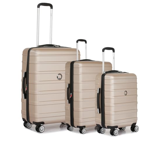 Image of DELSEY PARIS Margot Trolley Bags Set of 3 Cabin, Medium & Large Luggage Premium Hardside Polycarbonate Suitcase 8 Silent Wheels and TSA Lock(Gold)