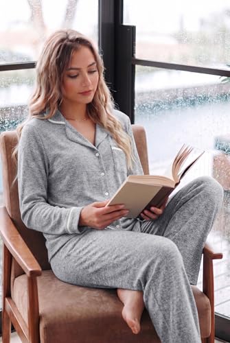 Ekouaer Womens Pajama Sets Long Sleeve Button Down 2 Piece Lounge Set - image 6