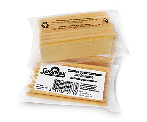 Spontex Quellschwamm aus 100 % biologisch abbaubarer Zellulose, 1 x 10er Pack, in recyceltem und recycelbarem PET-Beutel, saugstark, je 135 x 90 x 37 mm