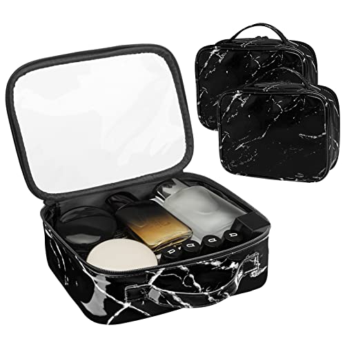 ANRUI TSA Approved Toiletry Bag With Handle Strap, Clear Travel Liquids Toiletries & Cosmetics Organizer Carry-On Luggage for Women and Men Black 3 Pack (Same Size) - Marble Black
