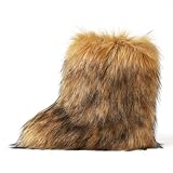 CELNEPHO Brown Women's Faux fur Boot Furry Fluffy Comfortable Mid-Calf Boots Round Toe Warm Fur Lined Snow Boots Y2K Outdoor Rave Outdoor Fashion Boots