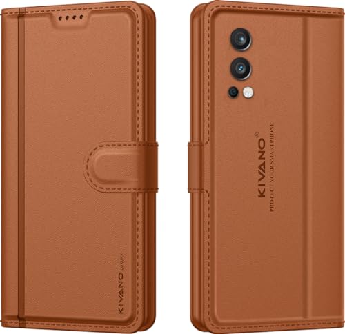 Image of KIVANO LUXE Compatible for OnePlus Nord 2 5G Luxury Handmade Leather Magnetic Flip Folio Case | Card Holder & Kickstand | Slim Protective Cover | Unisex - Brown