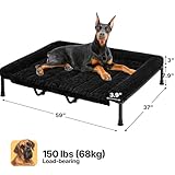 Veehoo Hundeliege Outdoor XXL Waschbar, Flauschiges Hundeliege mit Abnehmbarem Polster, Erhöhtes Hundebett Hundesofa mit Rutschfesten Füßen für Drinnen Draußen, Schwarz 150 x 94 x 20 cm