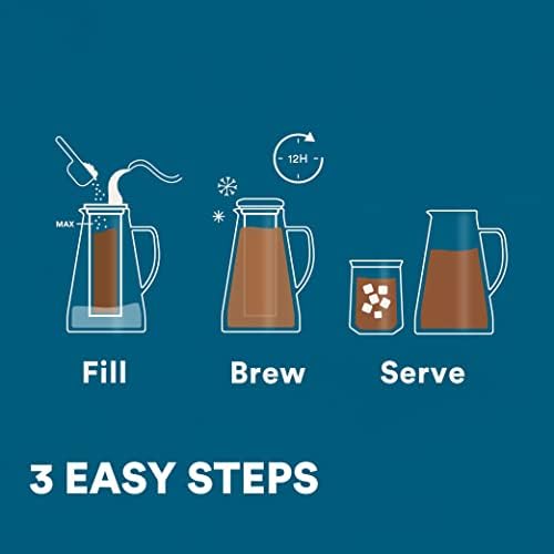 ovalware Airtight Cold Brew Iced Coffee Maker (& Iced Tea Maker) with Spout  1.5L/51oz RJ3 Brewing Glass Carafe with Removable Stainless Steel Filter