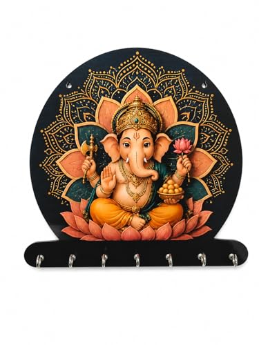 Image of Zepdos Lord Ganesha Home Decor Key Hanger for Wall | Flute Design Key Hanger with 7 Hooks | Entrance Wall Mount Key Stand for Home, Living Room, Office, Gift Item (23 x 23 CM) (2 Pcs)