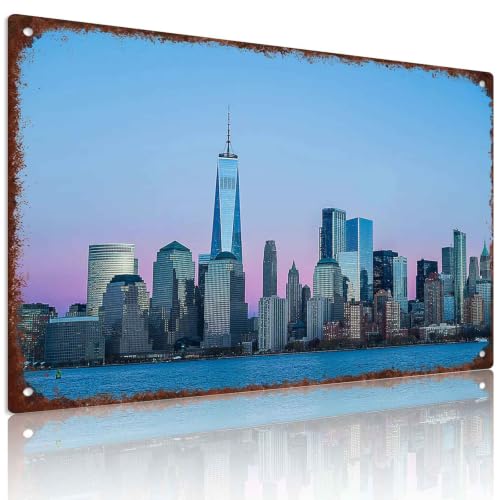 Vintage Lower Manhattan Skyline Aluminum Sign