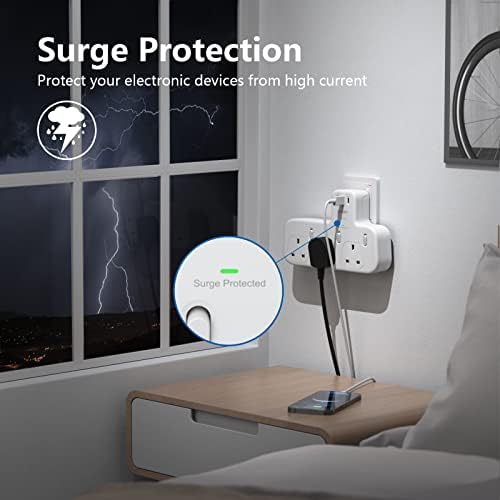 3 Way Plug Extension with 1 USB C and 2 USB Ports, Surge Protected Multi Plug Adapter , LENCENT 3 AC Wall Charge Extender for Household Appliances, iPhone, Smartphone, Tablets, 13A 3250W