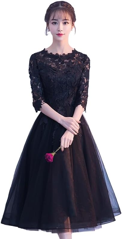 パーティードレス 結婚式 袖あり ウエディング ミモレ丈 ワンピース レース 大きいサイズ 大人 成人式 黒 安い 上品 お呼ばれ