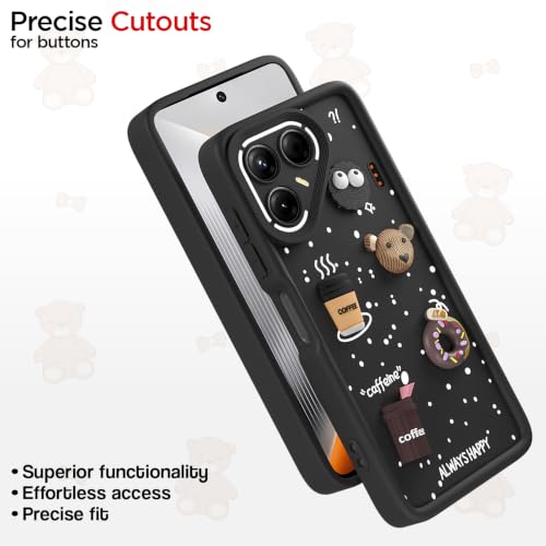 Image of Outlouders Back Cover for Tecno Pova 7 5G | 3D Cartoon Bear Cute Fun Silicone Full Body Protection Bumper Case (Black)