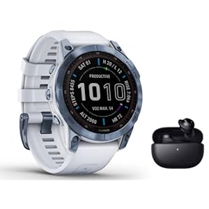 Garmin Fenix 7 Sapphire Solar GPS-Multisport-Smartwatch Touchscreen – DLC Titan – Musik Player – Navigation – steinweiss/blau 010-02540-25 inkl. Bluetooth Headset