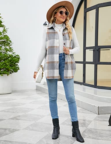 UANEO Womens Fall Flannel Plaid Vest Button Down Sleeveless Shirt Jacket with Pockets