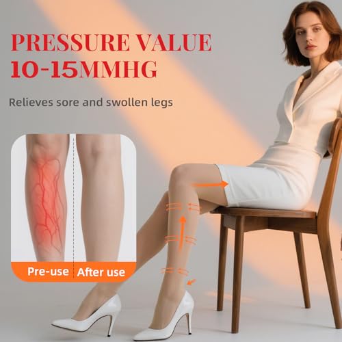 2 pairs compression pantyhose for women 10-15mmhg high waist compression stockings 30d shaping tights for women