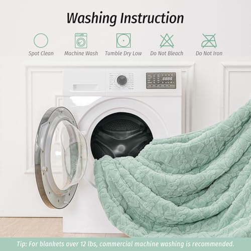 Image of Wemore Weighted Blanket for Adults Twin Size 20 lbs, Dual Sided Soft Fuzzy Jacquard Sherpa Weighted Blankets, Cozy Fluffy Knitted Heavy Blanket, Sage Green and White, 60 x 80 inches