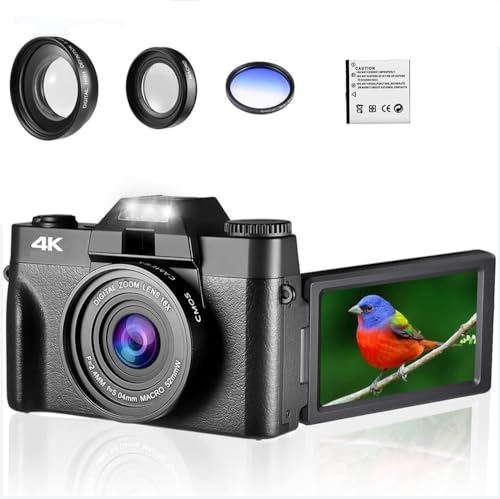 rfIJrfIJ 48MP Digital Camera 4K Vlog Camcorder 3.0" 180° Flip Screen Selfie Digital Webcam For Wide Angle Macro Lens Bep (Si