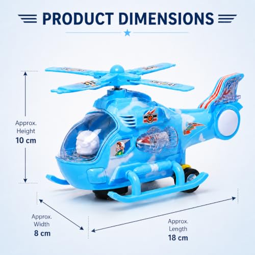 Image of Zest 4 Toyz Musical Helicopter Toy | Plastic Helicopter Air Force Toy | Bump and Go Action with Colourful 3D Lights | Swirls and Music | Pack of 1